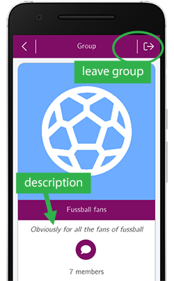 Groups now have a description and a LEAVE button
