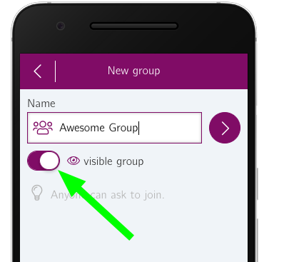 Choose group visibility while you create it