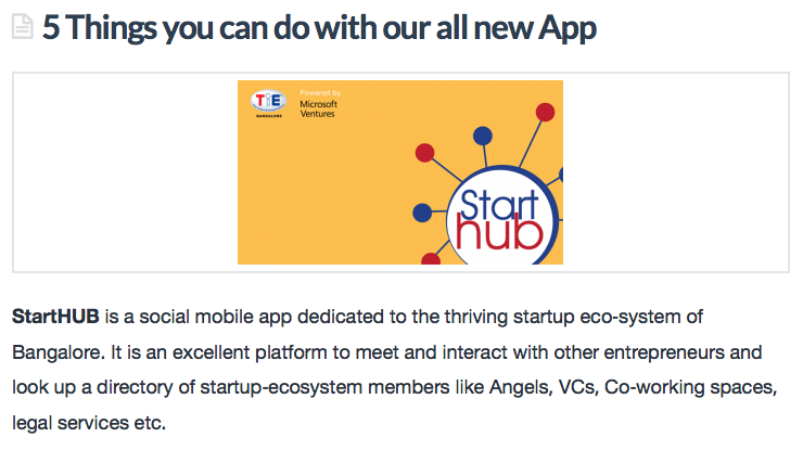 TiE Bangalore's post to introduce their new app