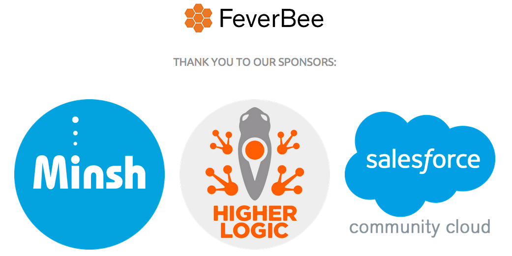 Minsh affiché à côté de Salesforce en tant que sponsor de la conférence FeverBee SPRINT. Cool.