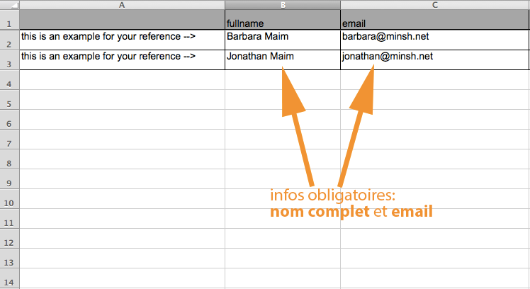 Le nom complet et l'adresse email de chaque utilisateur doivent être renseignés