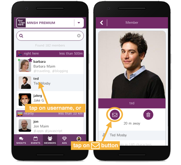 How to send a direct (private) message Support Minsh