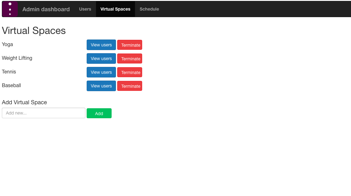 Manage virtual spaces from your admin dashboard