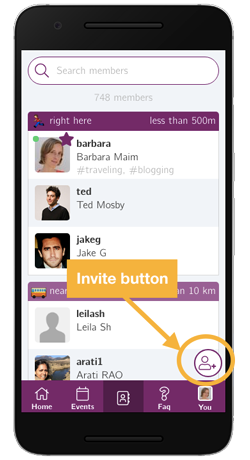 Invite contacts by tapping on the button at the bottom-right